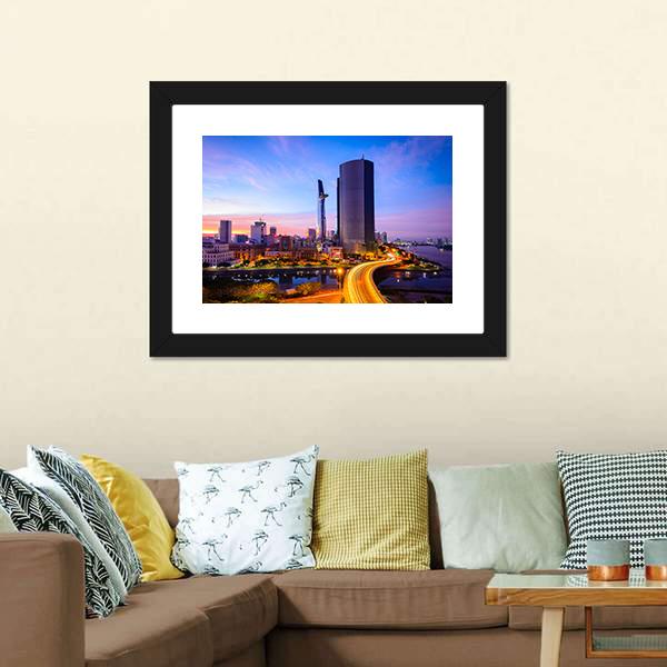 Ho Chi Minh City At Night Canvas Wall Art-3 Horizontal-Gallery Wrap-25" x 16"-Tiaracle