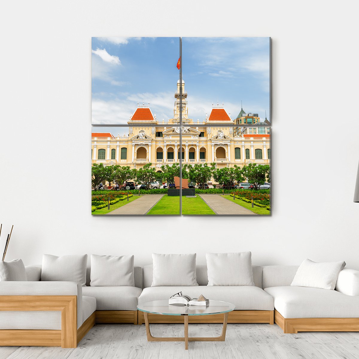 Ho Chi Minh City Hall Vietnam Canvas Wall Art-4 Square-Gallery Wrap-17" x 17"-Tiaracle