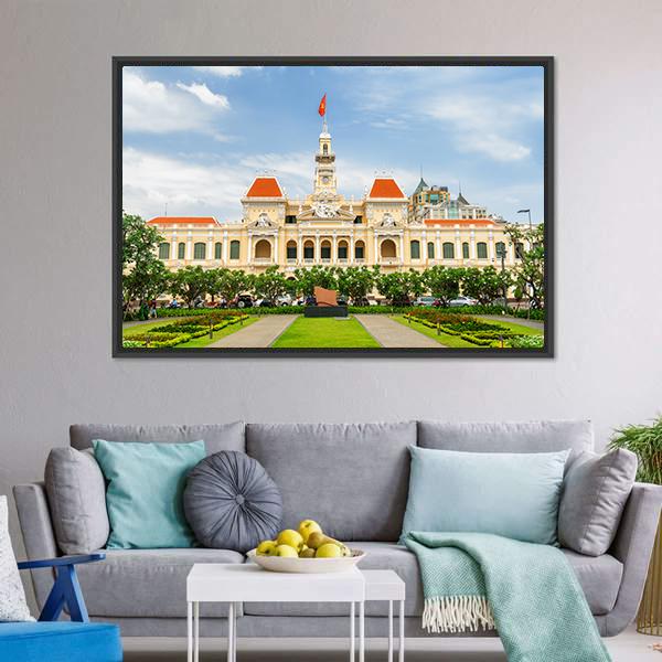 Ho Chi Minh City Hall Vietnam Canvas Wall Art-1 Piece-Floating Frame-24" x 16"-Tiaracle