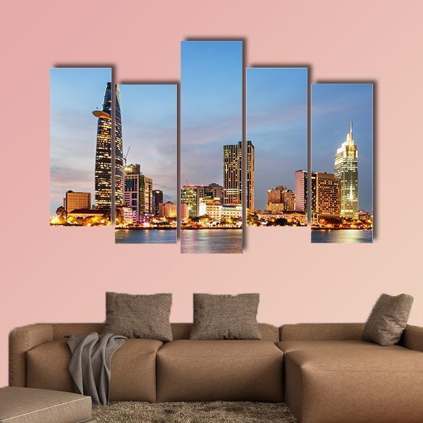 Ho Chi Minh City Skyline Canvas Wall Art-5 Pop-Gallery Wrap-47" x 32"-Tiaracle