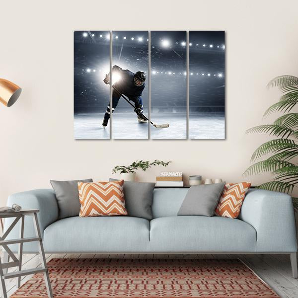 Hockey Player At Ice Rink Canvas Wall Art-4 Horizontal-Gallery Wrap-34" x 24"-Tiaracle