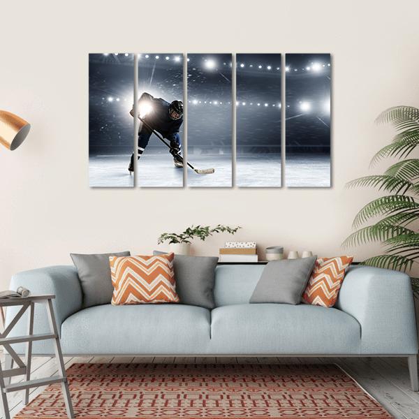 Hockey Player At Ice Rink Canvas Wall Art-5 Horizontal-Gallery Wrap-22&quot; x 12&quot;-Tiaracle