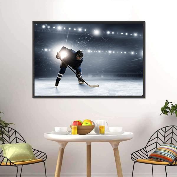 Hockey Player At Ice Rink Canvas Wall Art-3 Horizontal-Gallery Wrap-25" x 16"-Tiaracle