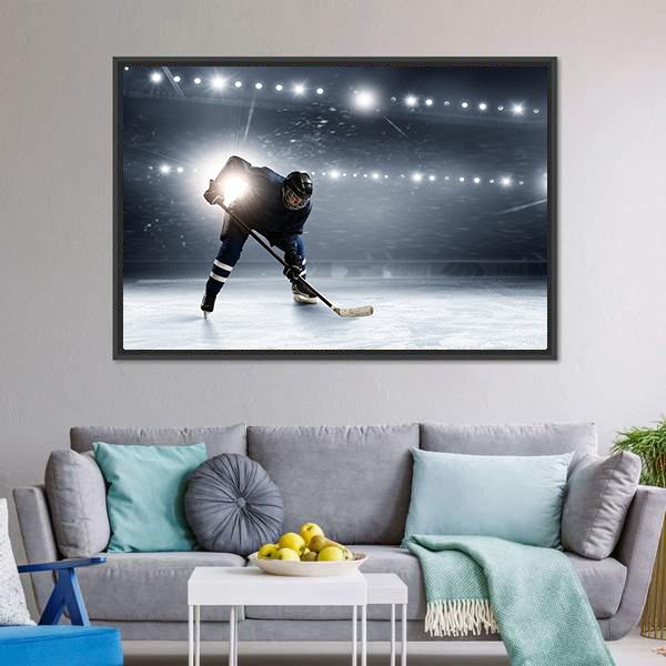 Hockey Player At Ice Rink Canvas Wall Art-5 Horizontal-Gallery Wrap-22" x 12"-Tiaracle