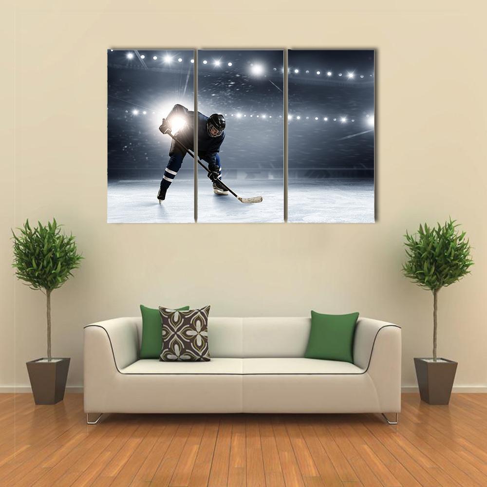 Hockey Player At Ice Rink Canvas Wall Art-3 Horizontal-Gallery Wrap-37" x 24"-Tiaracle
