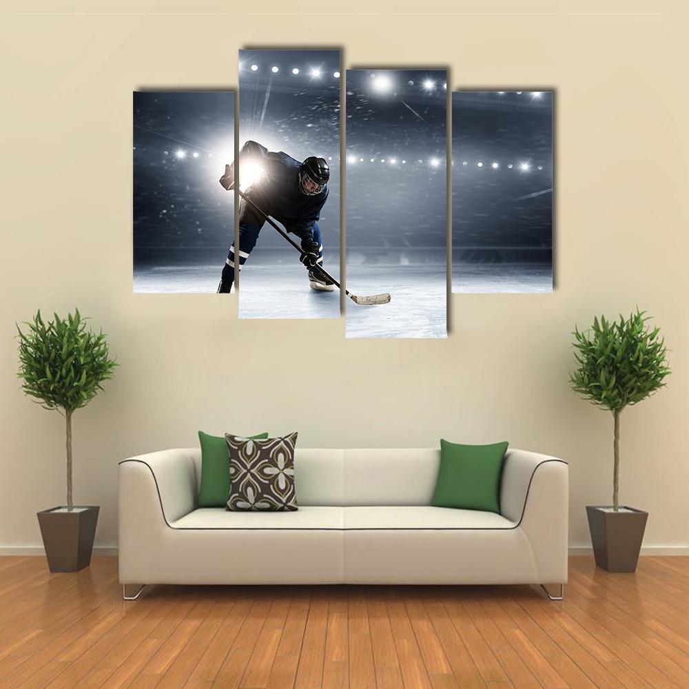 Hockey Player At Ice Rink Canvas Wall Art-4 Pop-Gallery Wrap-50" x 32"-Tiaracle