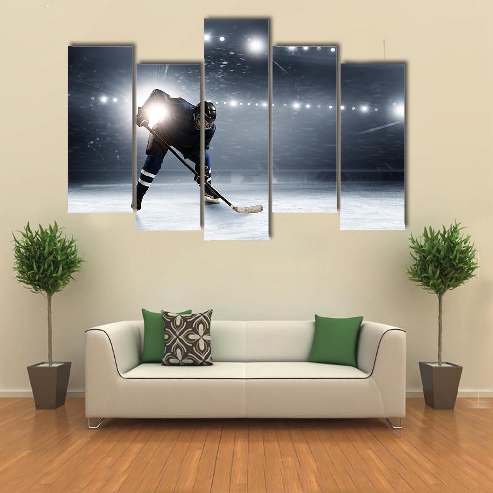 Hockey Player At Ice Rink Canvas Wall Art-5 Pop-Gallery Wrap-47" x 32"-Tiaracle