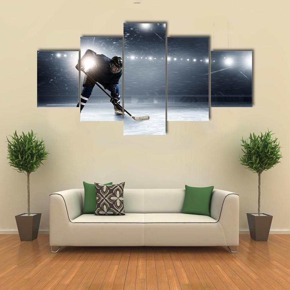 Hockey Player At Ice Rink Canvas Wall Art-5 Star-Gallery Wrap-62" x 32"-Tiaracle