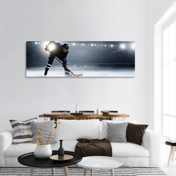 Hockey Player At Ice Rink Panoramic Canvas Wall Art-1 Piece-36&quot; x 12&quot;-Tiaracle