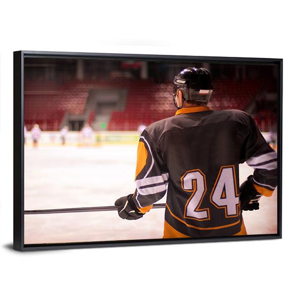 Hockey Player With Hockey Stick Canvas Wall Art-3 Horizontal-Gallery Wrap-25" x 16"-Tiaracle