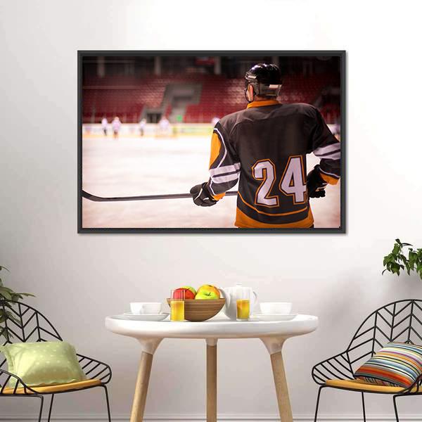 Hockey Player With Hockey Stick Canvas Wall Art-3 Horizontal-Gallery Wrap-25" x 16"-Tiaracle