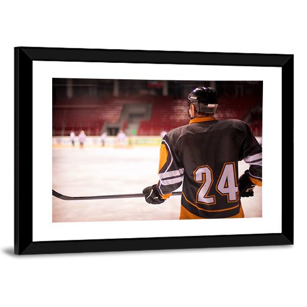 Hockey Player With Hockey Stick Canvas Wall Art-3 Horizontal-Gallery Wrap-25" x 16"-Tiaracle