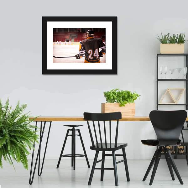 Hockey Player With Hockey Stick Canvas Wall Art-3 Horizontal-Gallery Wrap-25" x 16"-Tiaracle