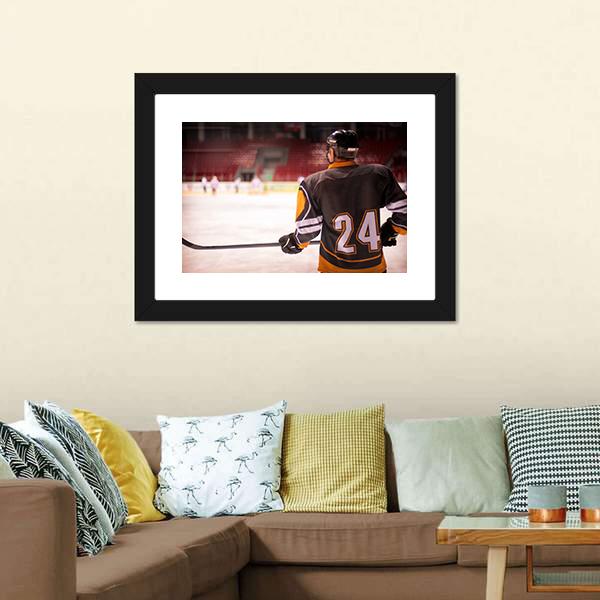 Hockey Player With Hockey Stick Canvas Wall Art-3 Horizontal-Gallery Wrap-25" x 16"-Tiaracle