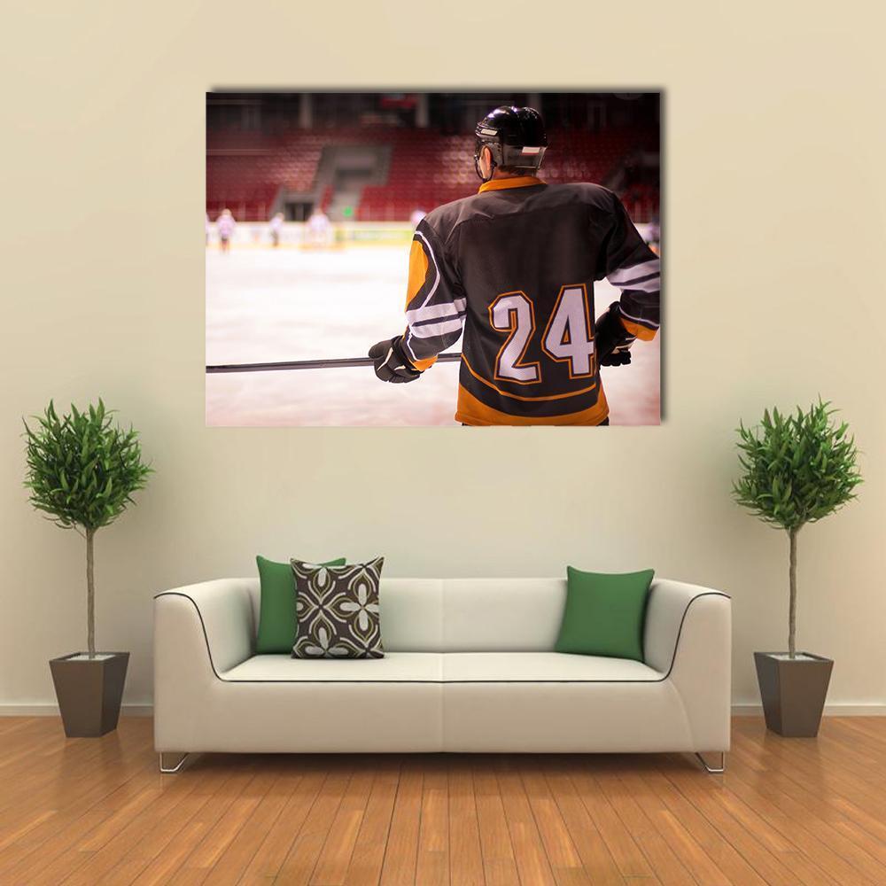 Hockey Player With Hockey Stick Canvas Wall Art-1 Piece-Gallery Wrap-48" x 32"-Tiaracle