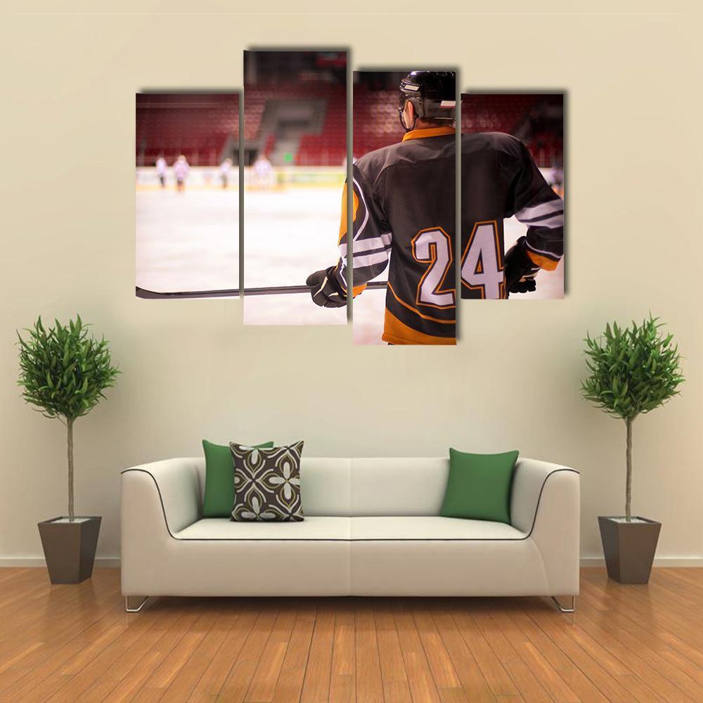 Hockey Player With Hockey Stick Canvas Wall Art-4 Pop-Gallery Wrap-50" x 32"-Tiaracle