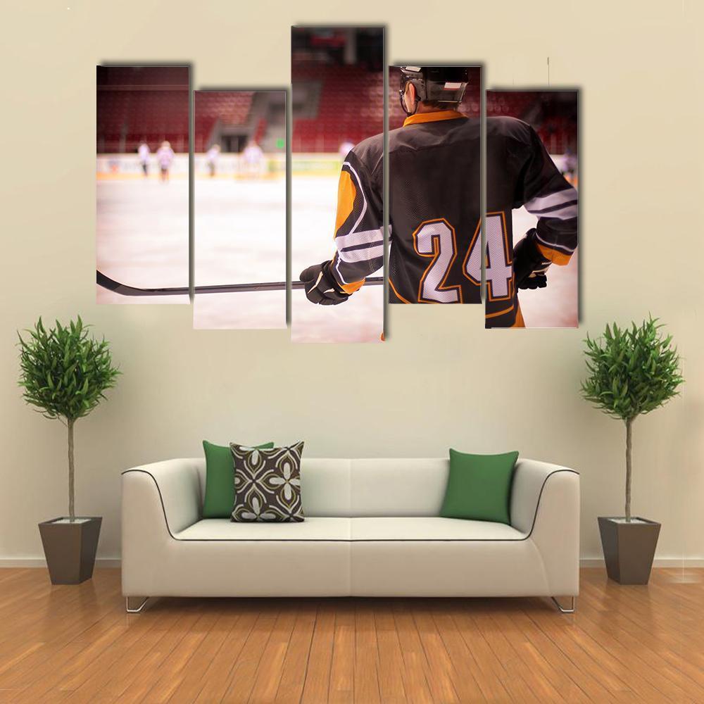 Hockey Player With Hockey Stick Canvas Wall Art-5 Pop-Gallery Wrap-47" x 32"-Tiaracle