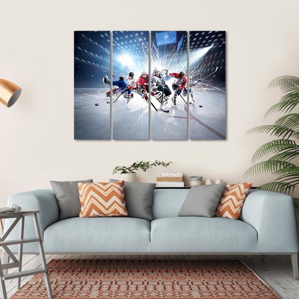 Hockey Players In Action Canvas Wall Art-4 Horizontal-Gallery Wrap-34" x 24"-Tiaracle