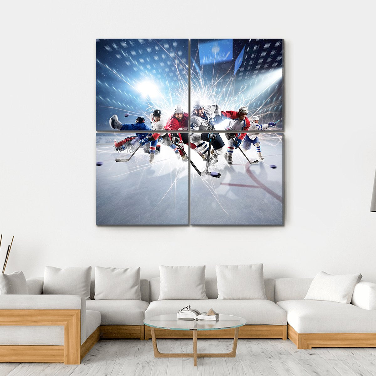 Hockey Players In Action Canvas Wall Art-4 Square-Gallery Wrap-17" x 17"-Tiaracle