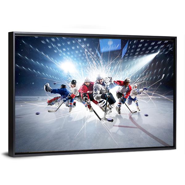 Hockey Players In Action Canvas Wall Art-3 Horizontal-Gallery Wrap-25" x 16"-Tiaracle