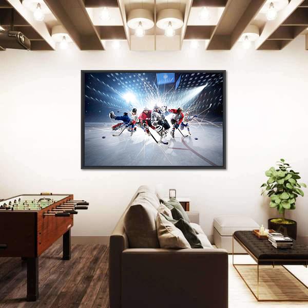 Hockey Players In Action Canvas Wall Art-5 Horizontal-Gallery Wrap-22&quot; x 12&quot;-Tiaracle