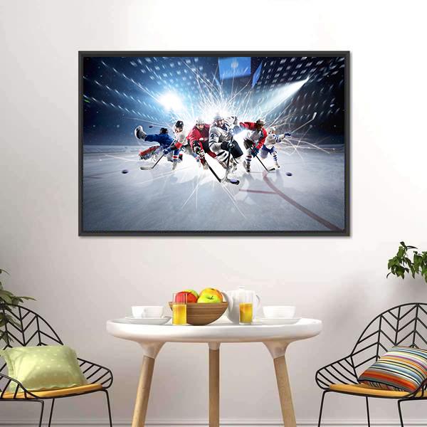Hockey Players In Action Canvas Wall Art-3 Horizontal-Gallery Wrap-25" x 16"-Tiaracle