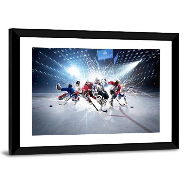 Hockey Players In Action Canvas Wall Art-3 Horizontal-Gallery Wrap-25" x 16"-Tiaracle