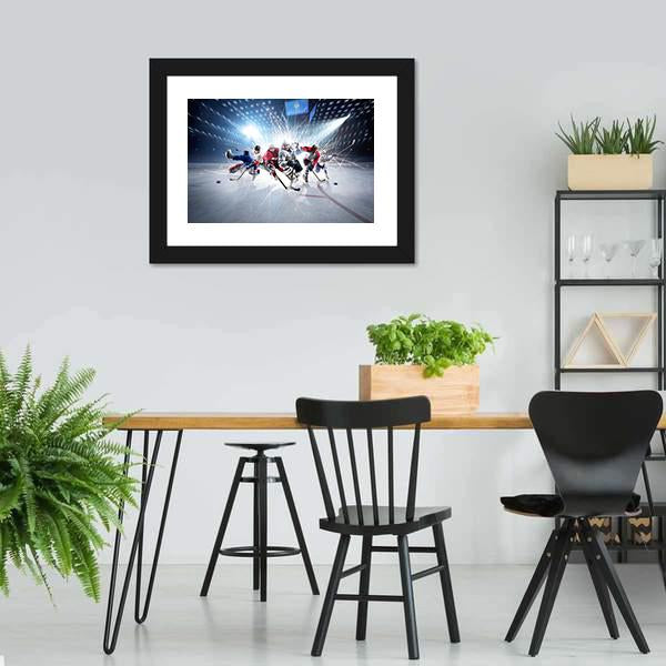 Hockey Players In Action Canvas Wall Art-3 Horizontal-Gallery Wrap-25" x 16"-Tiaracle
