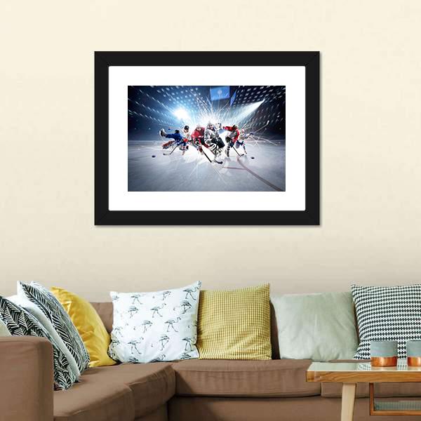 Hockey Players In Action Canvas Wall Art-3 Horizontal-Gallery Wrap-25" x 16"-Tiaracle