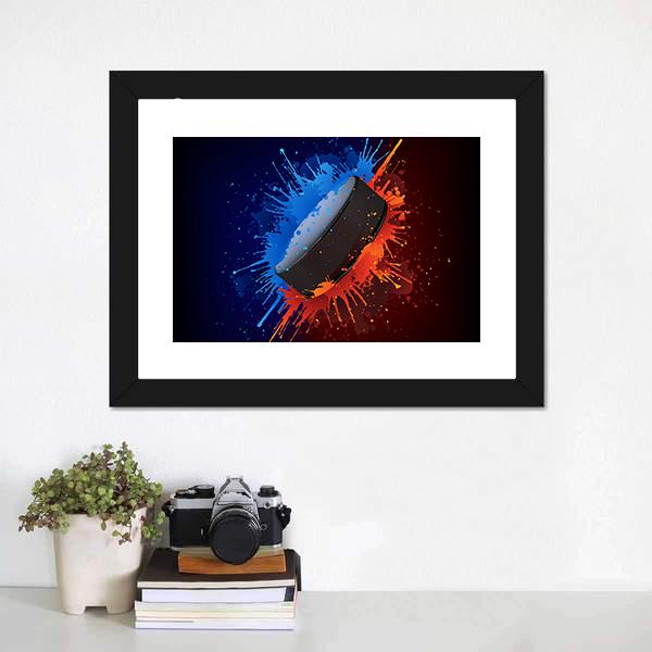 Hockey Puck Canvas Wall Art-1 Piece-Framed Print-20&quot; x 16&quot;-Tiaracle
