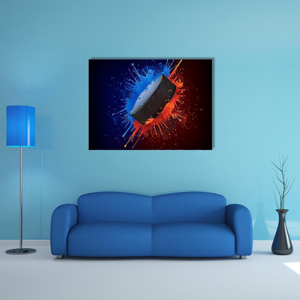 Hockey Puck Canvas Wall Art-1 Piece-Gallery Wrap-48" x 32"-Tiaracle