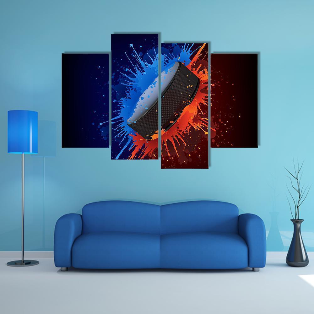 Hockey Puck Canvas Wall Art-4 Pop-Gallery Wrap-50&quot; x 32&quot;-Tiaracle