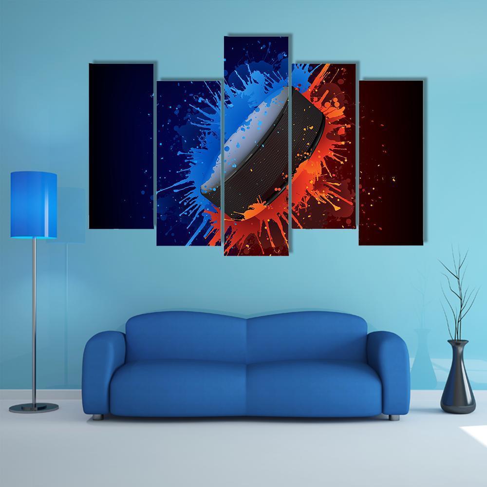 Hockey Puck Canvas Wall Art-5 Pop-Gallery Wrap-47&quot; x 32&quot;-Tiaracle