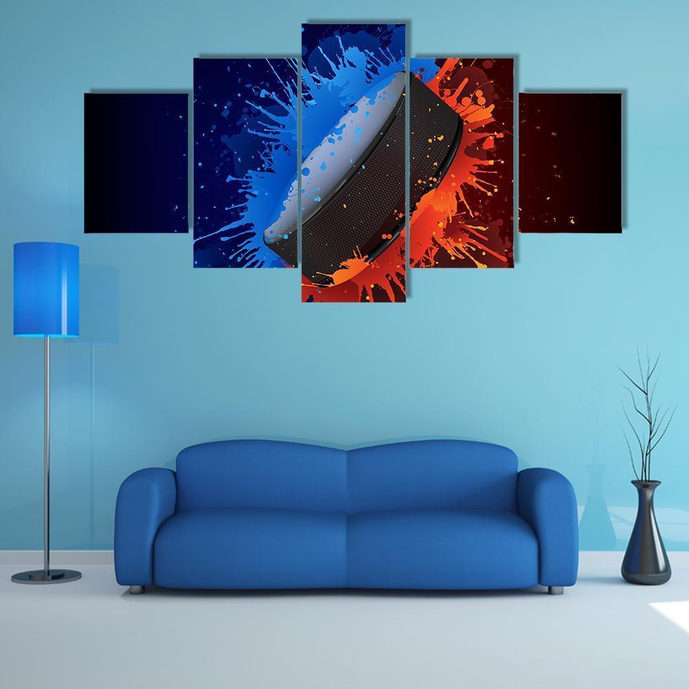 Hockey Puck Canvas Wall Art-5 Star-Gallery Wrap-62&quot; x 32&quot;-Tiaracle