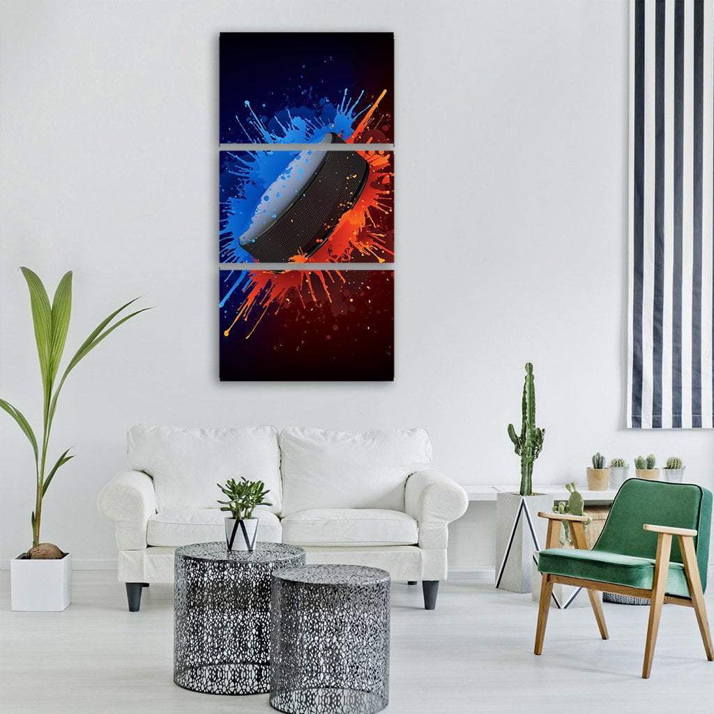 Hockey Puck Vertical Canvas Wall Art-3 Vertical-Gallery Wrap-12" x 25"-Tiaracle