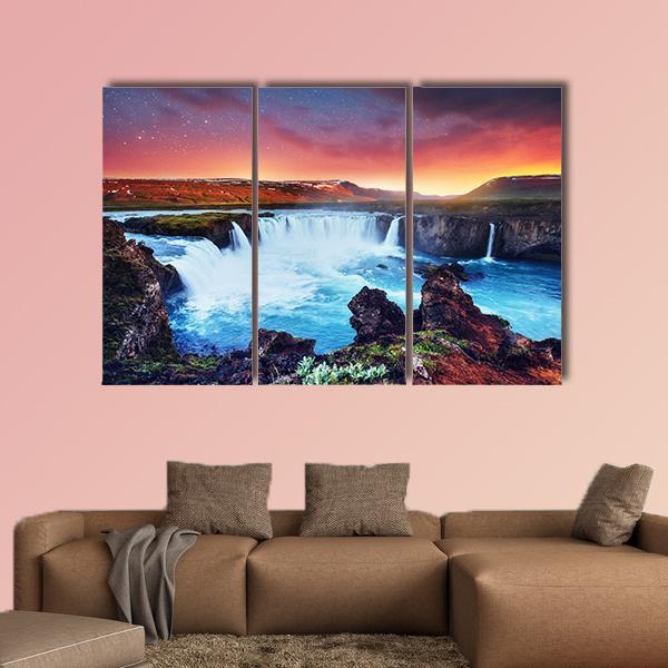 Amazing Godafoss Waterfall Canvas Wall Art-3 Horizontal-Gallery Wrap-25" x 16"-Tiaracle