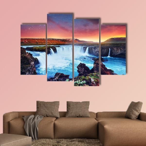Amazing Godafoss Waterfall Canvas Wall Art-4 Pop-Gallery Wrap-50" x 32"-Tiaracle