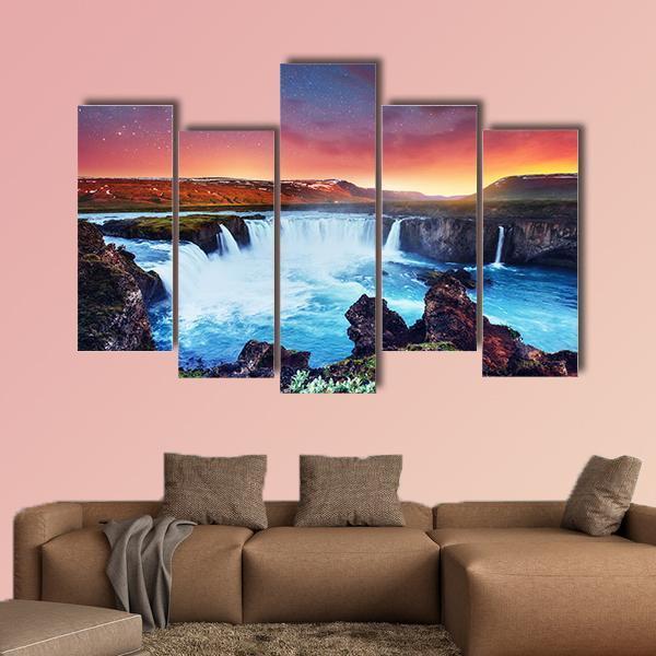 Amazing Godafoss Waterfall Canvas Wall Art-5 Pop-Gallery Wrap-47" x 32"-Tiaracle
