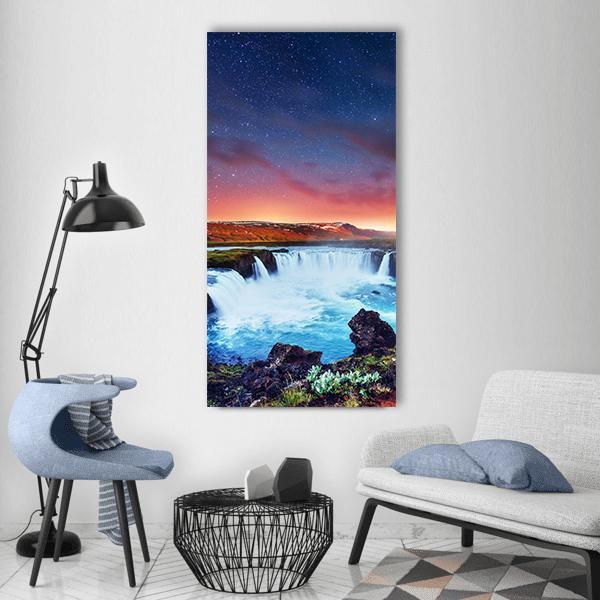 Amazing Godafoss Waterfall Vertical Canvas Wall Art-3 Vertical-Gallery Wrap-12" x 25"-Tiaracle