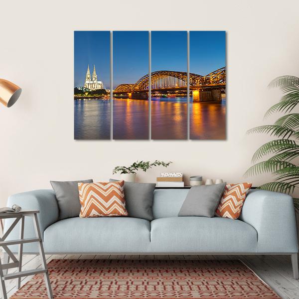 Hohenzollern Railway Bridge Canvas Wall Art-4 Horizontal-Gallery Wrap-34" x 24"-Tiaracle
