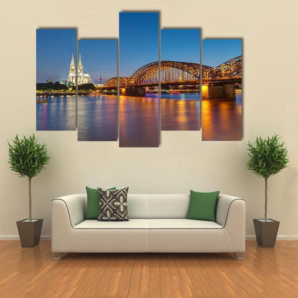 Hohenzollern Railway Bridge Canvas Wall Art-5 Pop-Gallery Wrap-47" x 32"-Tiaracle