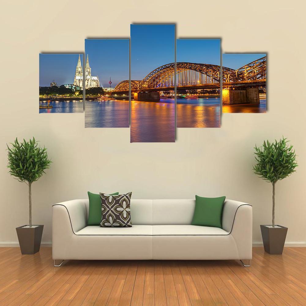 Hohenzollern Railway Bridge Canvas Wall Art-5 Star-Gallery Wrap-62" x 32"-Tiaracle