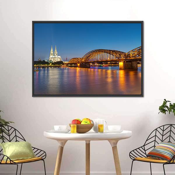 Hohenzollern Railway Bridge Canvas Wall Art-1 Piece-Floating Frame-24" x 16"-Tiaracle