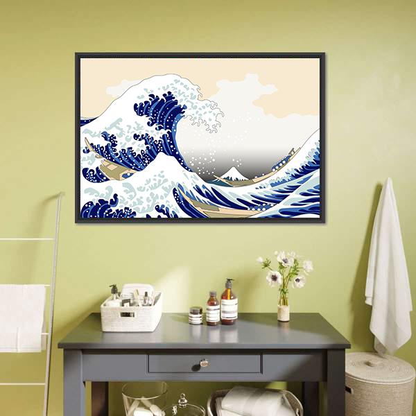 Hokusai Wave Canvas Wall Art-1 Piece-Floating Frame-24" x 16"-Tiaracle
