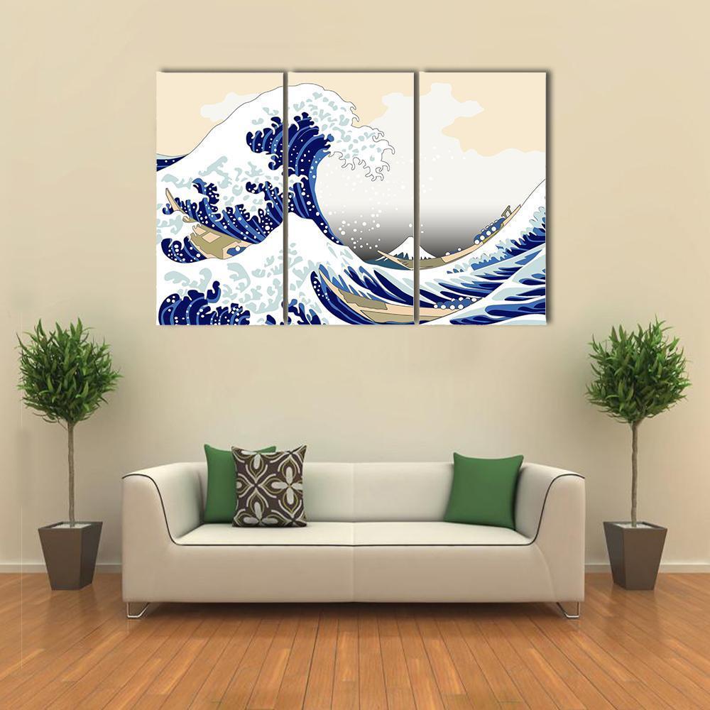 Hokusai Wave Canvas Wall Art-3 Horizontal-Gallery Wrap-37" x 24"-Tiaracle