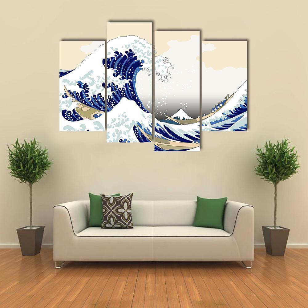 Hokusai Wave Canvas Wall Art-4 Pop-Gallery Wrap-50" x 32"-Tiaracle