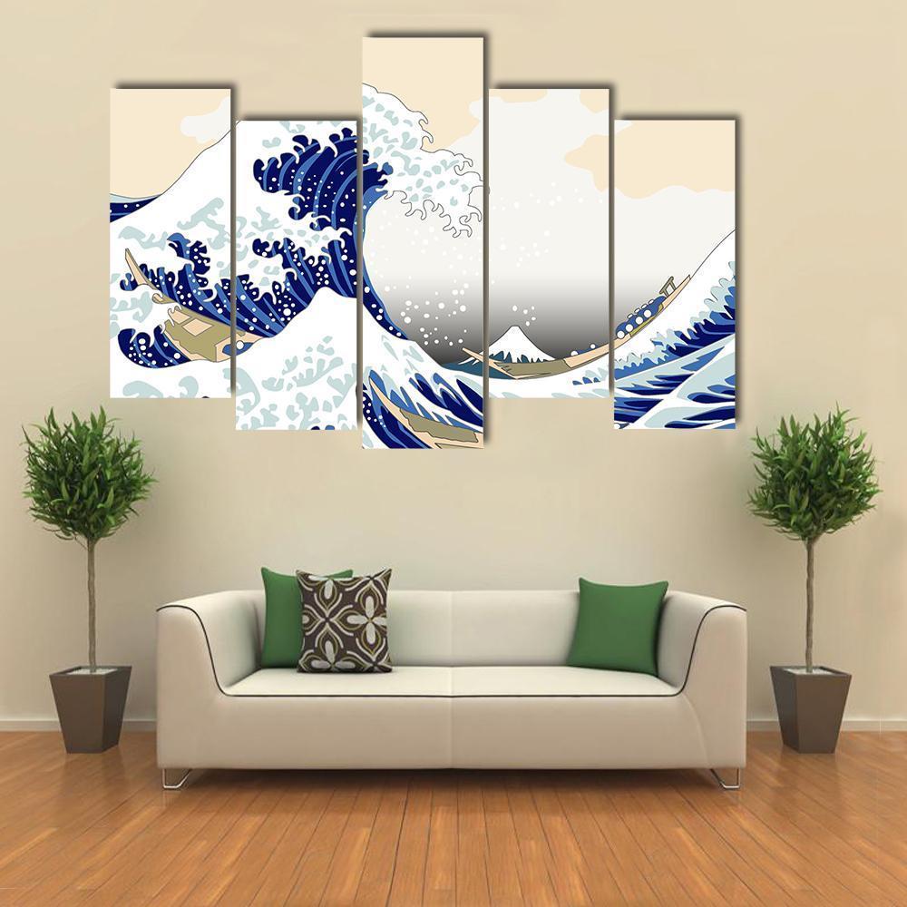 Hokusai Wave Canvas Wall Art-5 Pop-Gallery Wrap-47" x 32"-Tiaracle