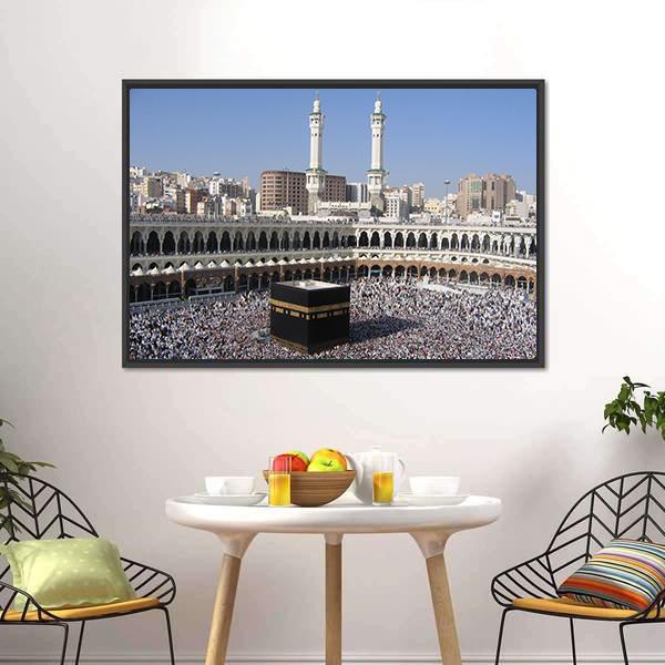 Holly Kaaba Canvas Wall Art-1 Piece-Floating Frame-24" x 16"-Tiaracle