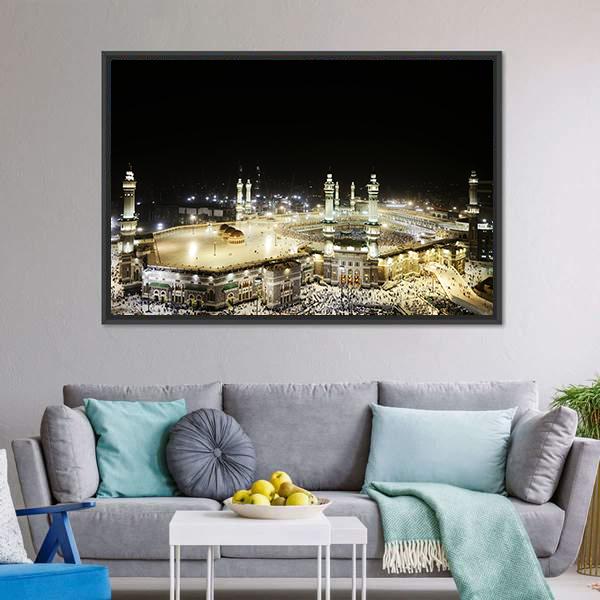 Holy Kaaba At Night Canvas Wall Art-5 Horizontal-Gallery Wrap-22" x 12"-Tiaracle