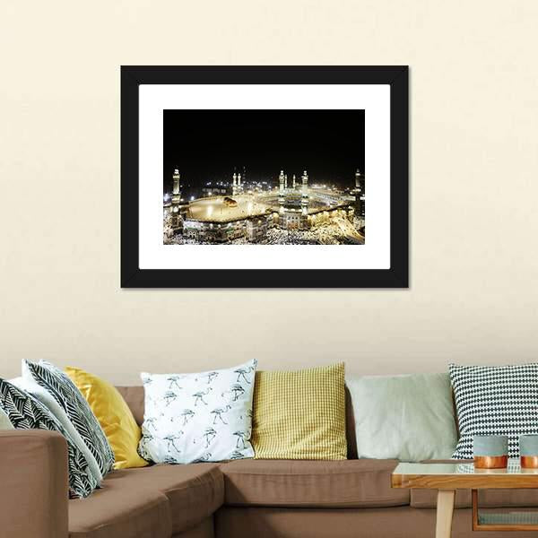 Holy Kaaba At Night Canvas Wall Art-5 Horizontal-Gallery Wrap-22" x 12"-Tiaracle